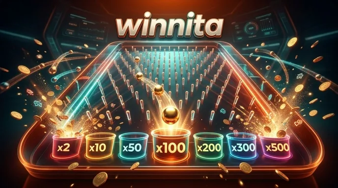 Gioco Plinko con pallina che cade tra i pioli verso i moltiplicatori in basso