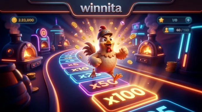 Chicken Road su Winnita: il personaggio avanza tra le corsie con i moltiplicatori che crescono a ogni passo