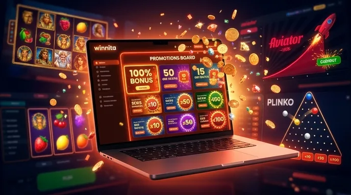 Tabellone promozioni e bonus di un casinò online con percentuali e contatori di giri gratuiti